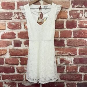 Speechless Dress Womens Large White Chic Embroidered Floral Lace Up Back